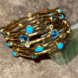 R J Graziano 5 Bracelets w/ Turquoise Topaz and Peridot Crystals 8 to 8 1/2"